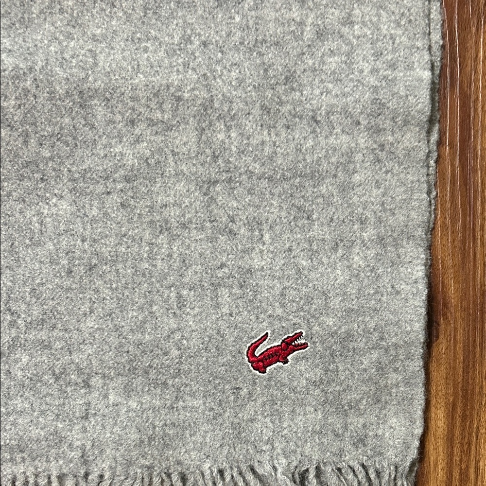 Lacoste Men's Light Gray Scarf with Red Crocodile Emblem